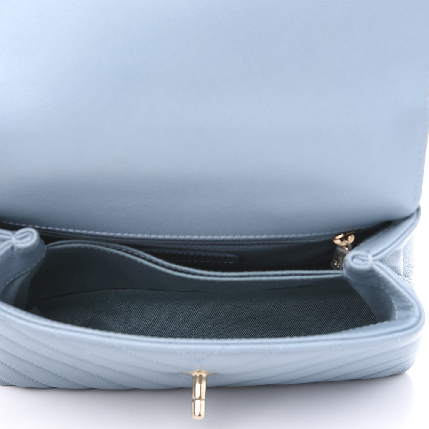 Caviar Chevron Quilted Mini Coco Handle Flap Light Blue