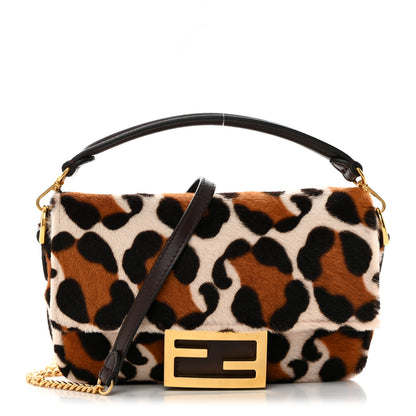 Fendi Calf Hair Leopard Print Mini Baguette Pink Brown 1 of 10