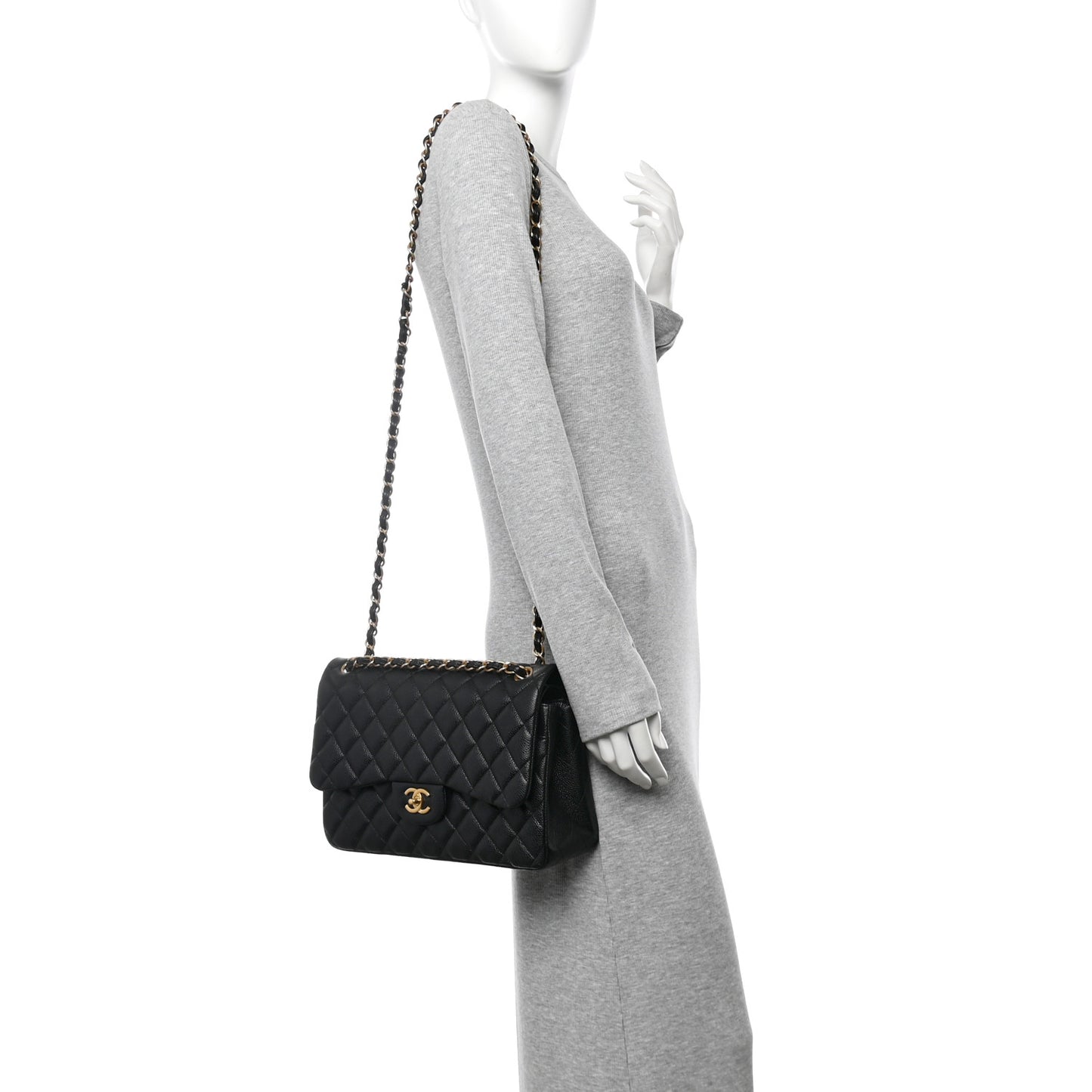 Caviar Quilted Jumbo Double Flap Black