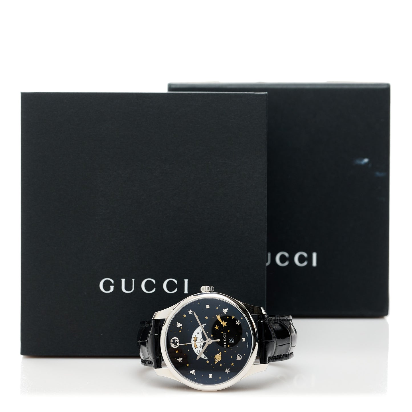 Stainless Steel Alligator 40mm G-Timeless Moonphase Star Planet Quartz Watch Black