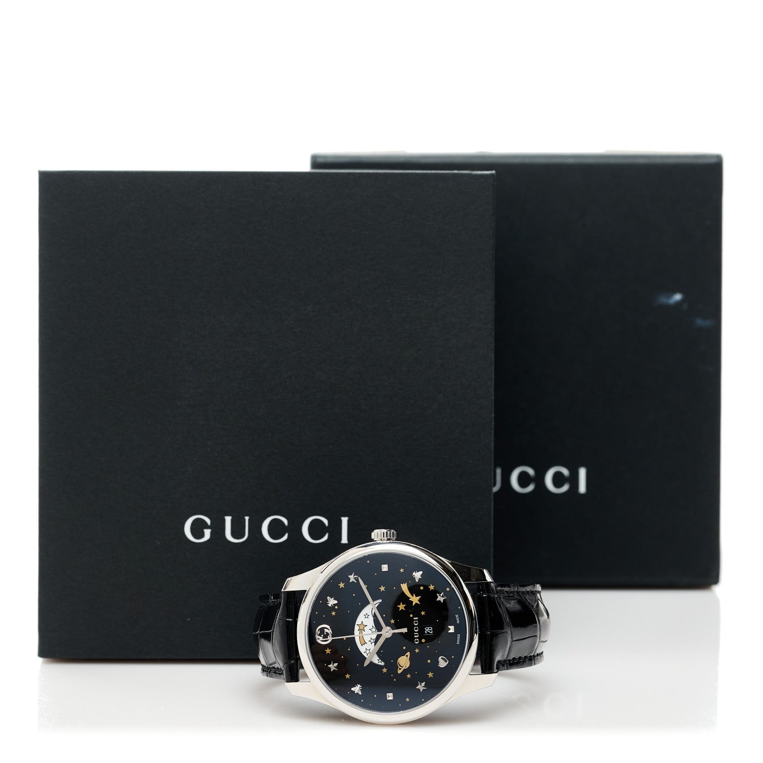 Gucci Stainless Steel Alligator 40mm G-Timeless Moonphase Star Planet Quartz Watch Black 5 of 5