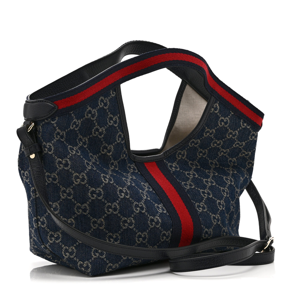 Gucci Denim GG Monogram Web Small Giglio Tote Blue White 4 of 11