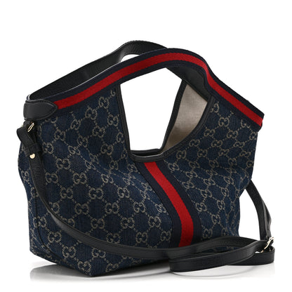 Gucci Denim GG Monogram Web Small Giglio Tote Blue White 4 of 11