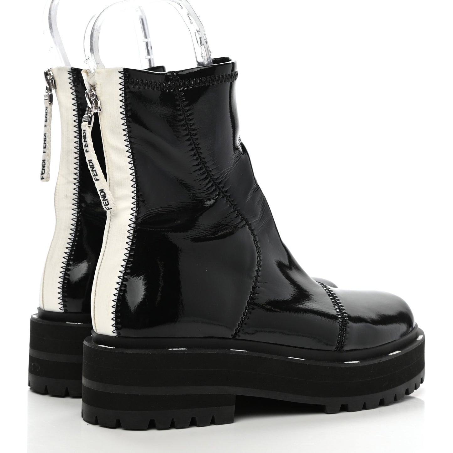 Shiny Stretch Nylon Platform Zip Biker Boots 36 Black