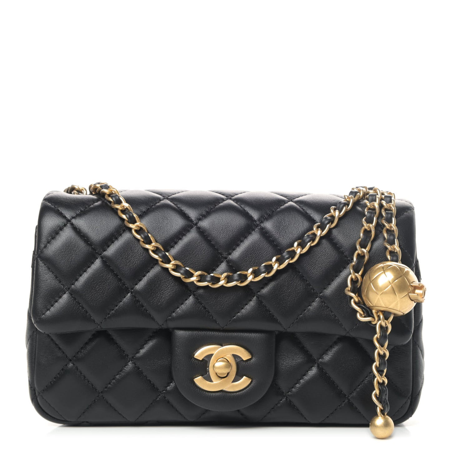 Lambskin Quilted Mini Rectangular Pearl Crush Flap Black