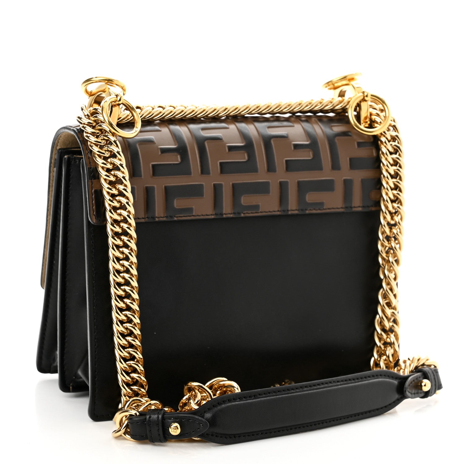 Fendi Vitello Liberty Bi-Color FF 1974 Embossed Small Kan I Shoulder Bag Black Maya 3 of 10