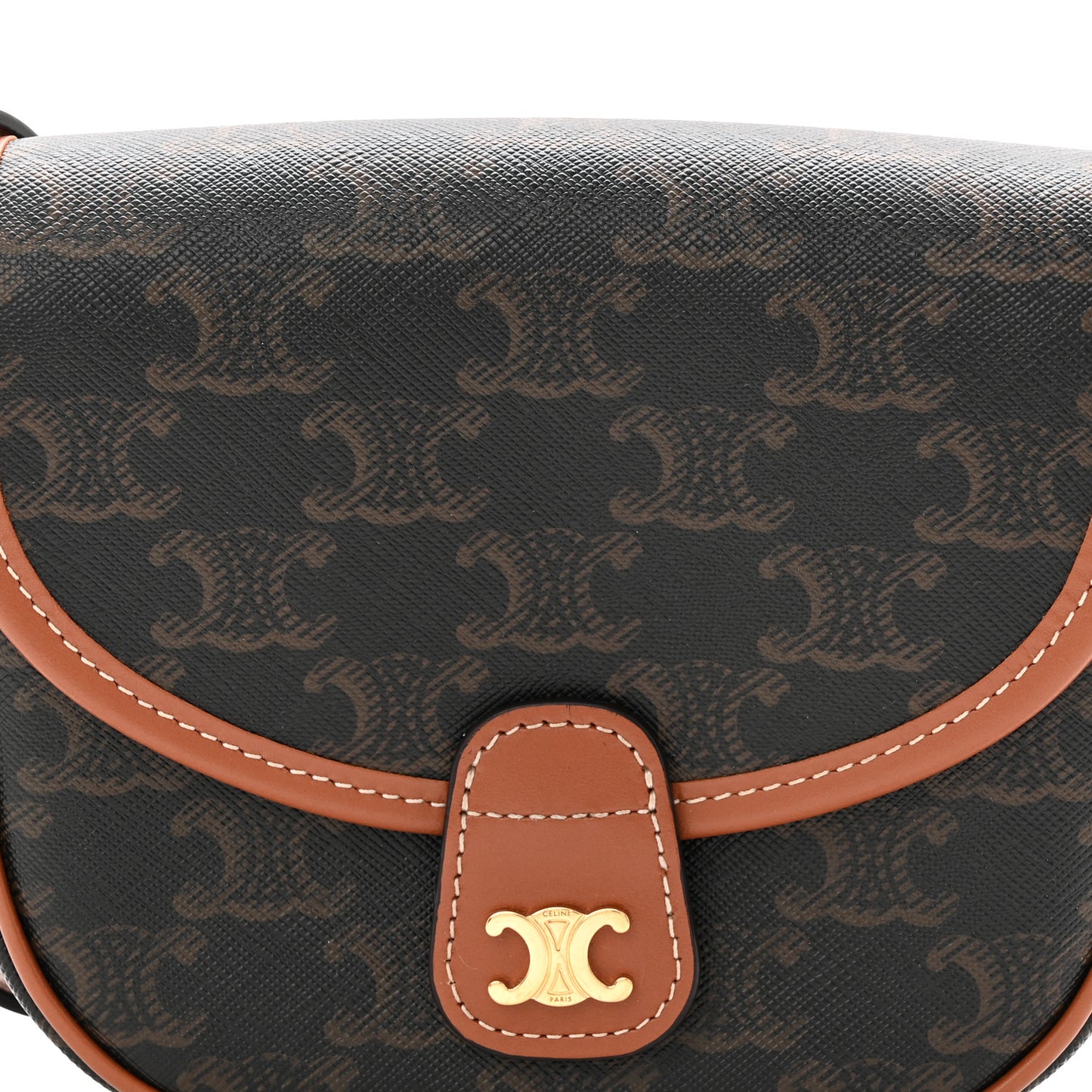 Canvas Calfskin Triomphe Mini Besace Tan