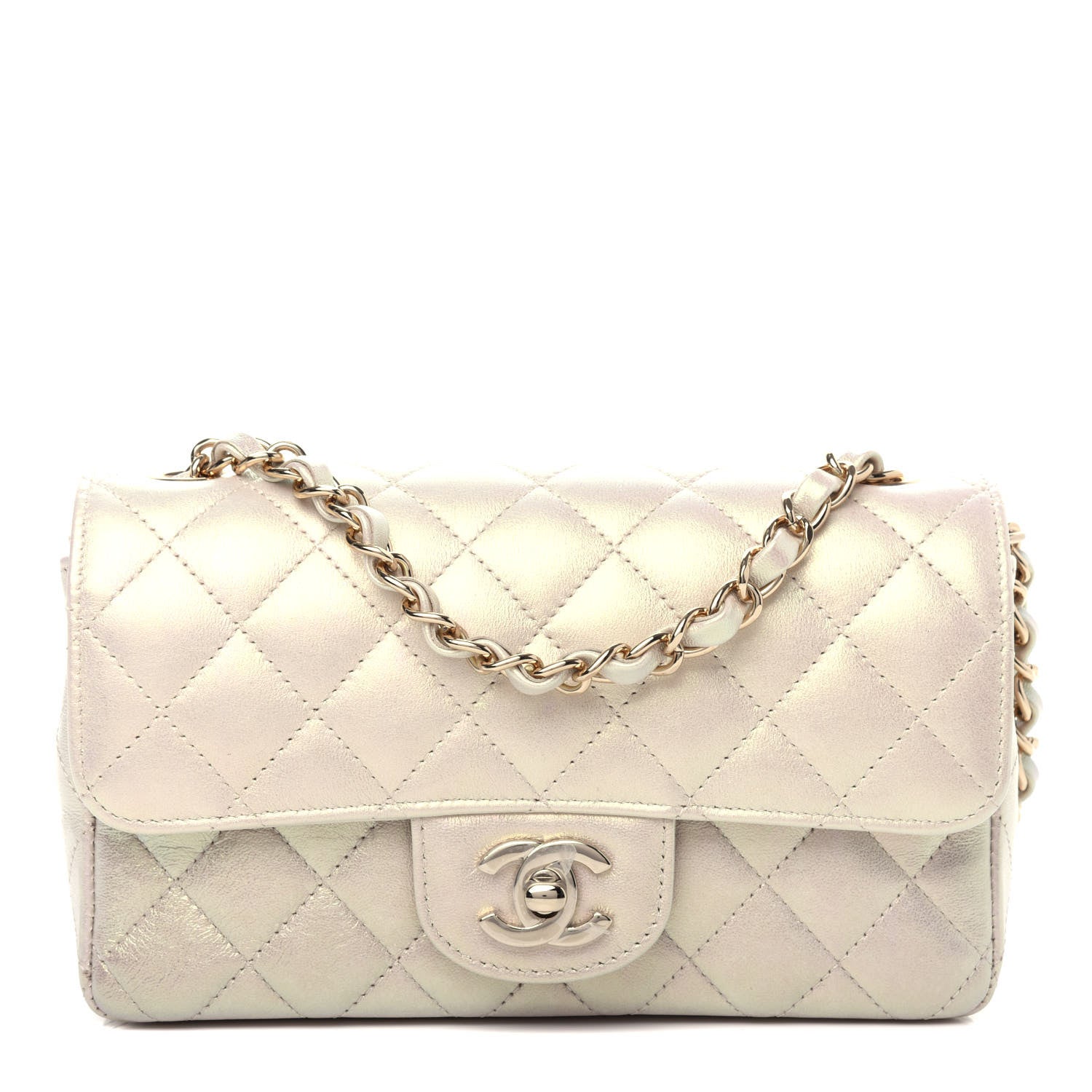 Chanel Iridescent Lambskin Quilted Mini Rectangular Flap Ivory 1 of 11