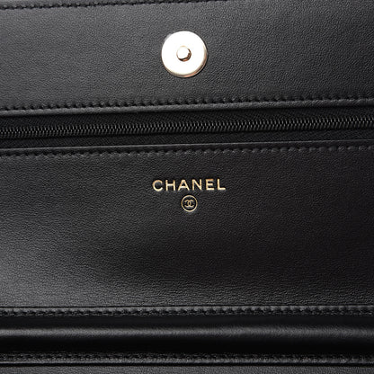 Chanel Tweed Quilted Wallet On Chain WOC Black Ecru White 5 of 11