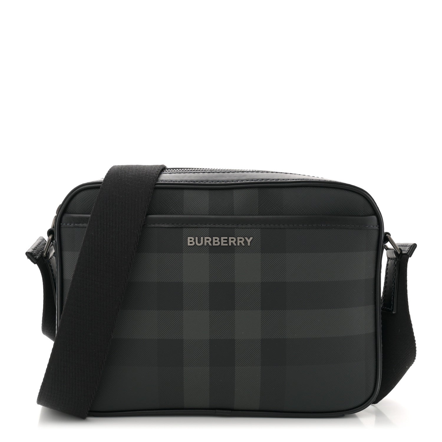Burberry Coated Canvas Calfskin Check Muswell Bag Charcoal 1 of 11