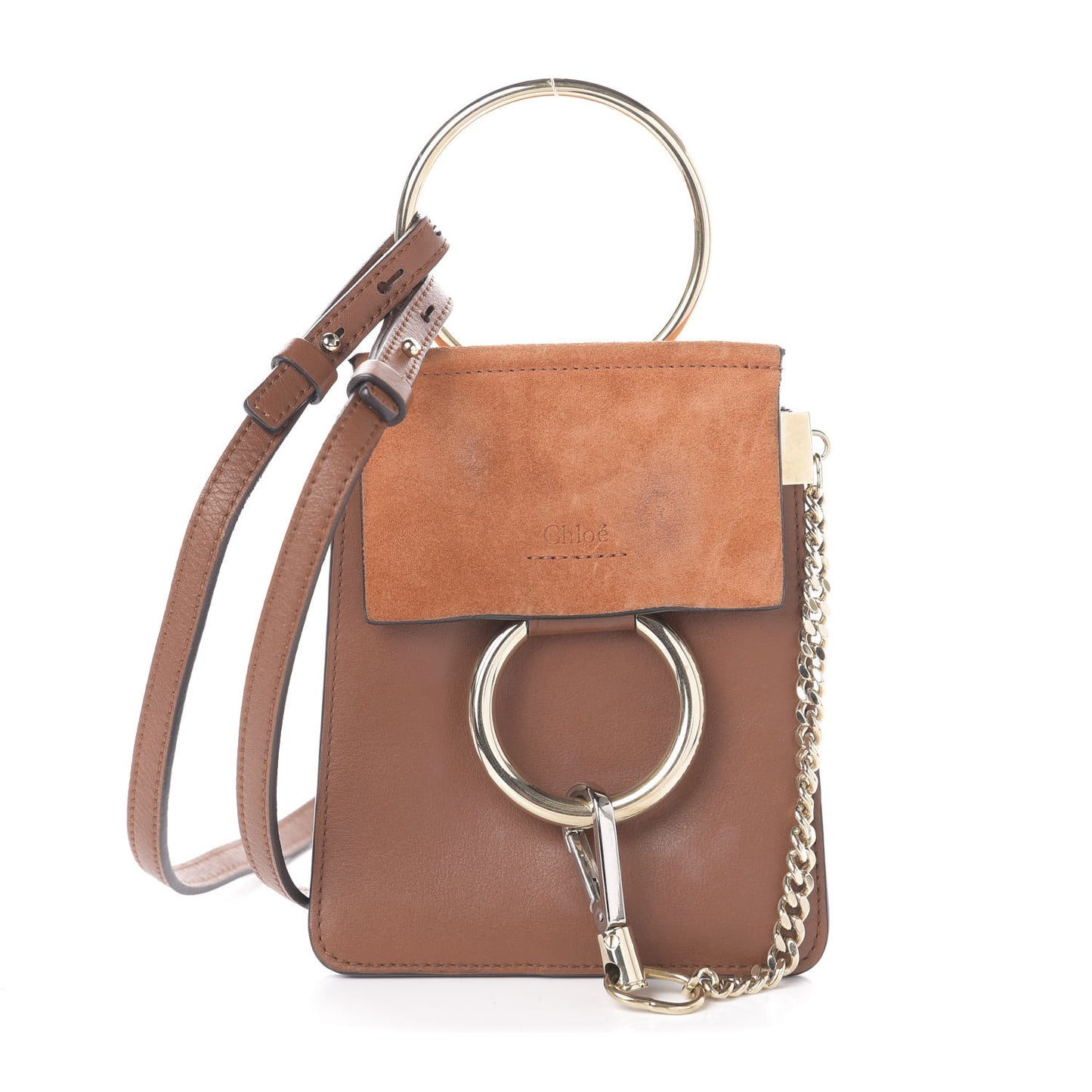Suede Calfskin Mini Faye Bracelet Bag Tobacco