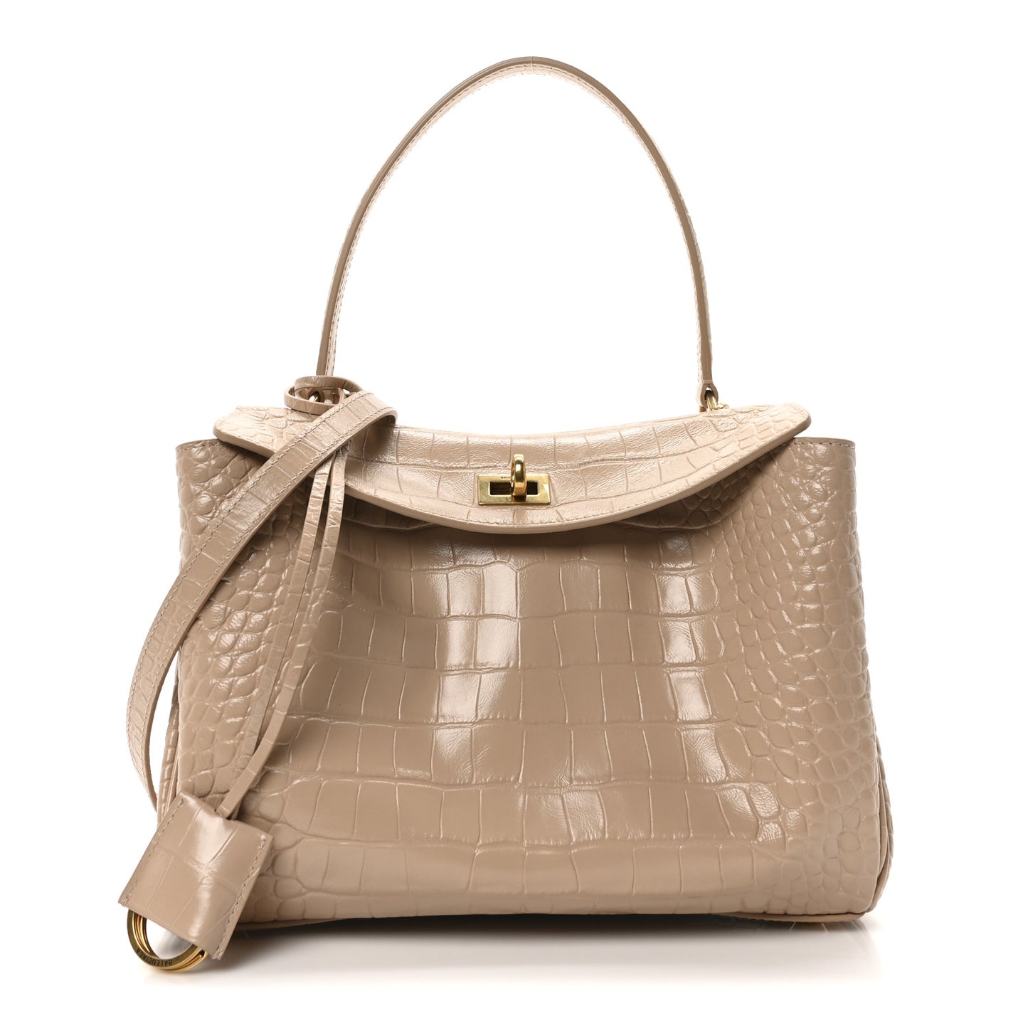 Shiny Calfskin Crocodile Embossed Small Rodeo Top Handle Handbag Nude