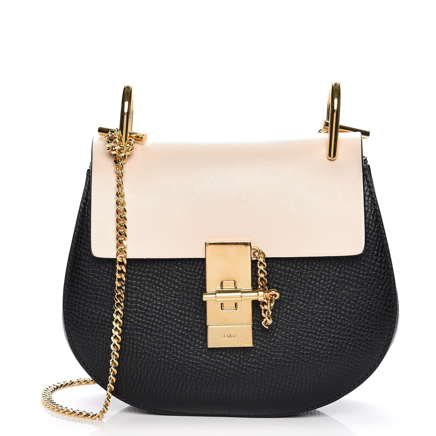 Grained Calfskin Lambskin Mini Bi-Color Drew Shoulder Bag Black Powder Beige