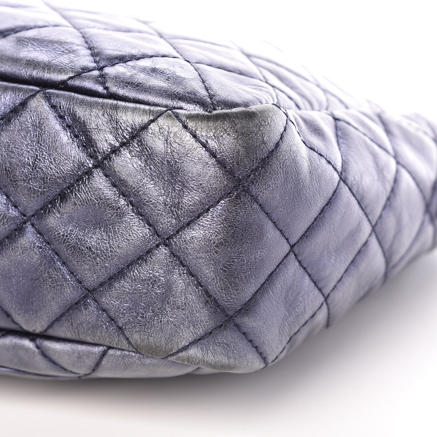 Metallic Aged Calfskin Quilted Large Reissue Camera Case Silver