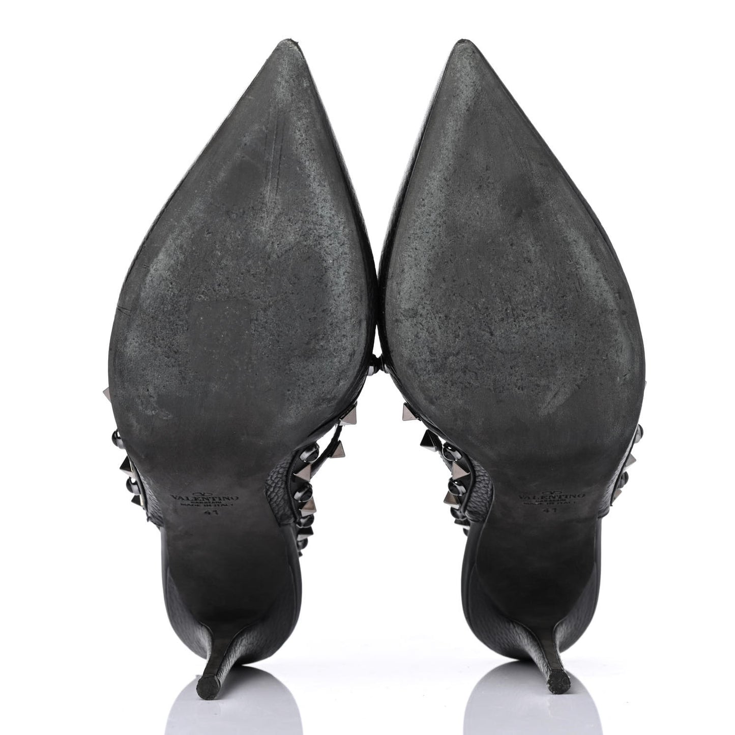 Pebbled Calfskin Onyx Rockstud Rolling Ankle Strap 100mm Pumps 41 Black