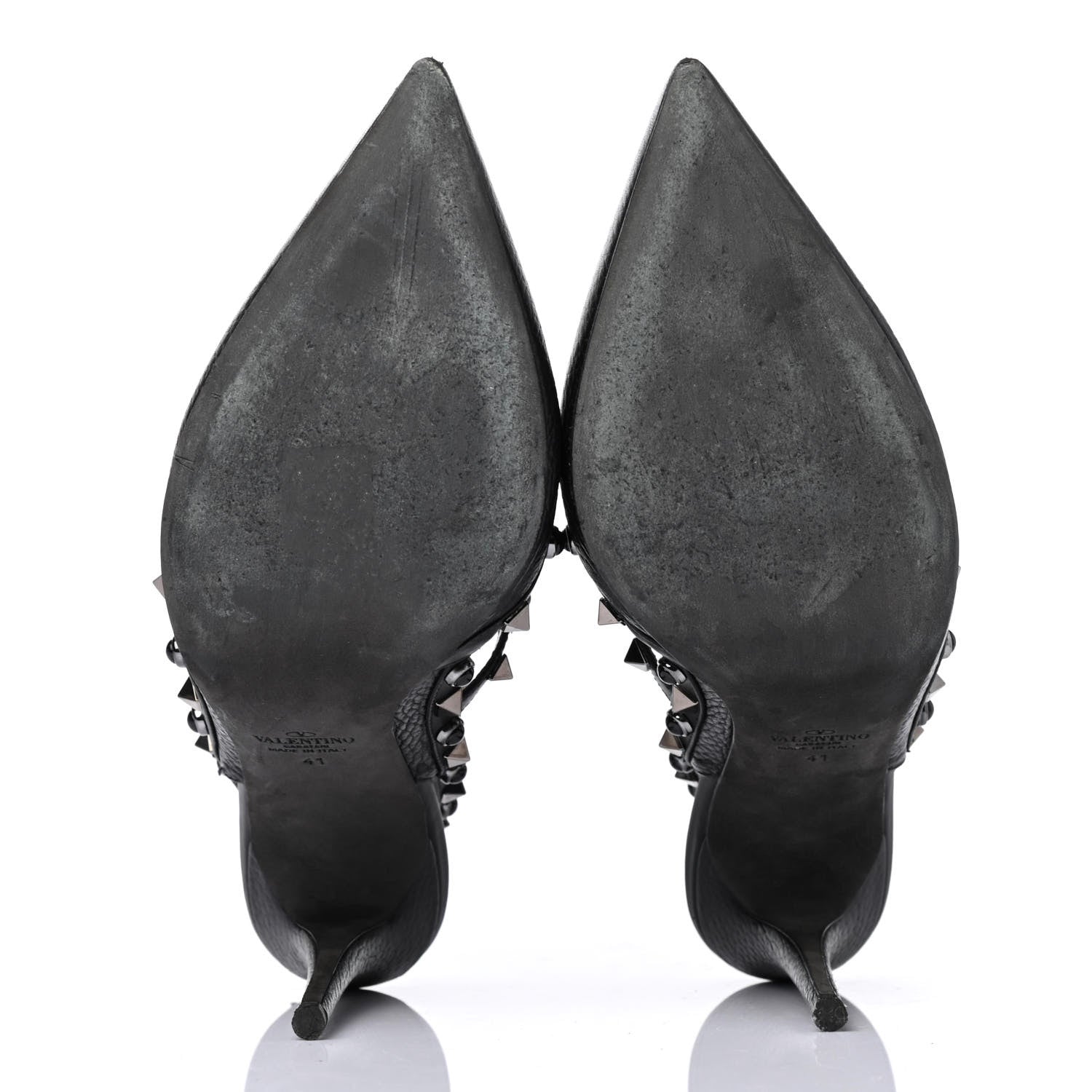 Valentino Garavani Pebbled Calfskin Onyx Rockstud Rolling Ankle Strap 100mm Pumps 41 Black 4 of 4