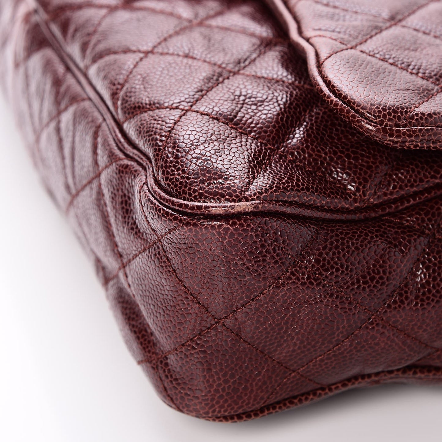 Crumpled Grained Calfskin Quilted Large Shiva Flap Bordeaux