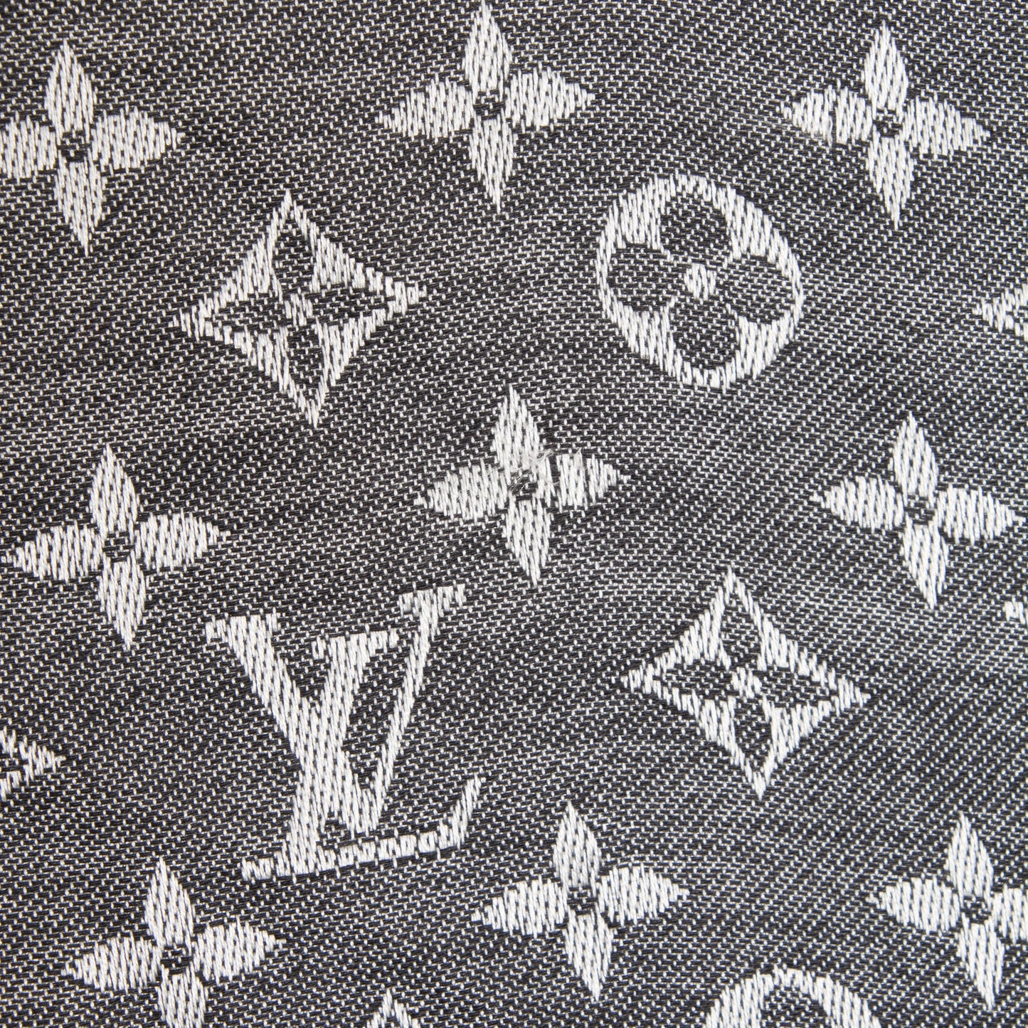 Wool Silk Monogram Denim Shawl Black
