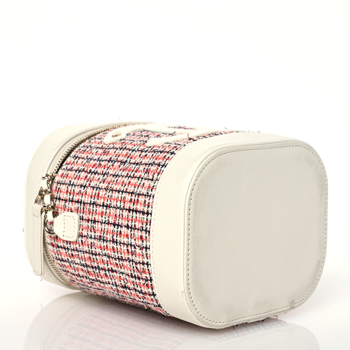 Tweed Lambskin Timeless Vanity Cosmetic Case White