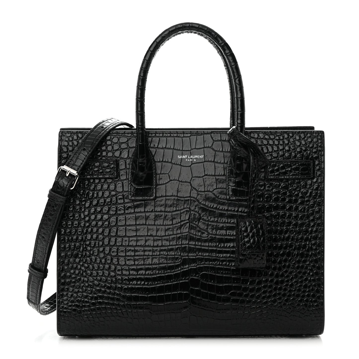 Calfskin Crocodile Embossed Baby Sac De Jour Black