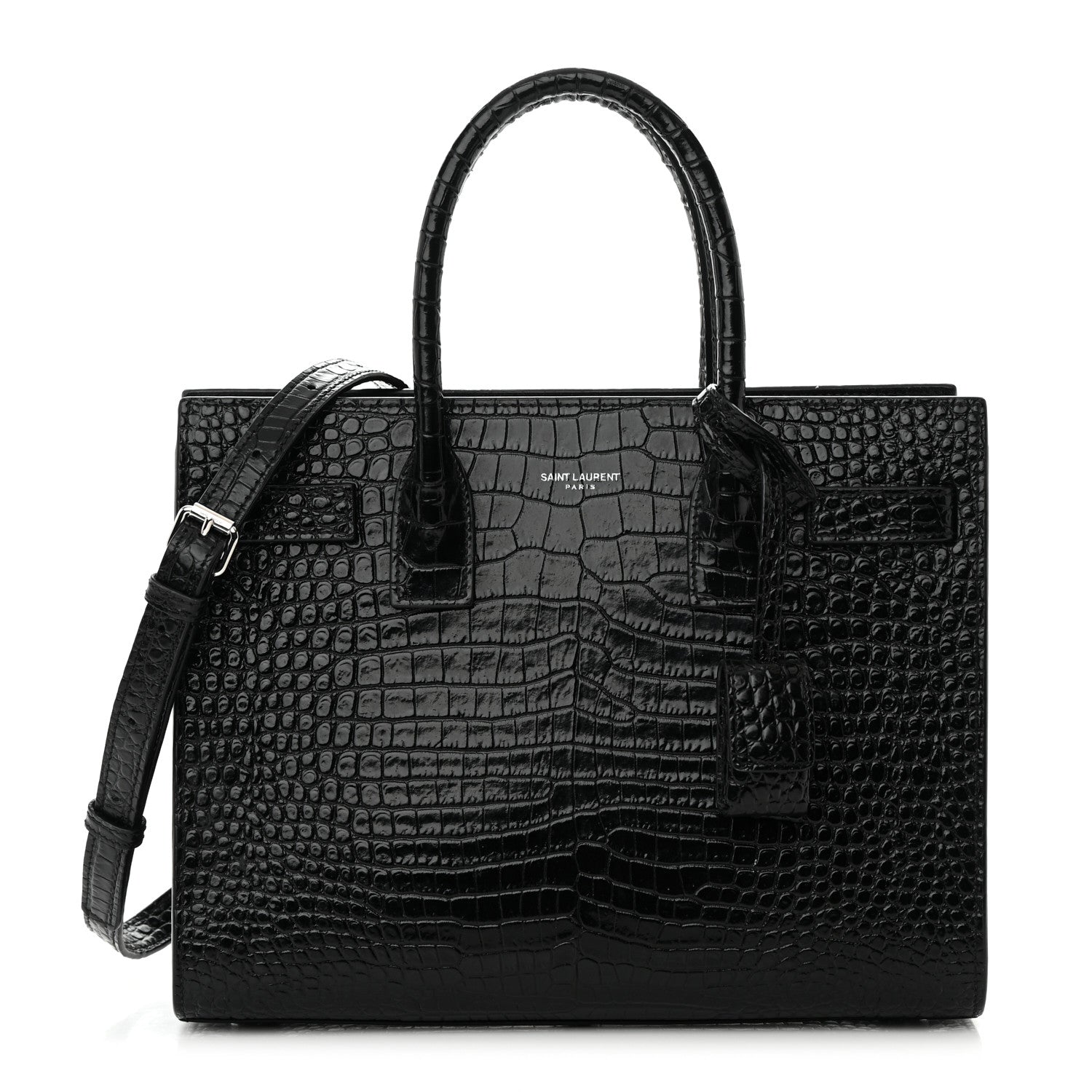 Saint Laurent Calfskin Crocodile Embossed Baby Sac De Jour Black 3 of 20