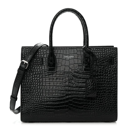 Saint Laurent Calfskin Crocodile Embossed Baby Sac De Jour Black 3 of 20