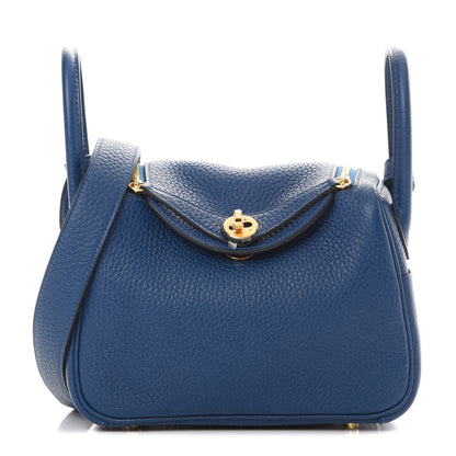 Hermes Taurillon Clemence Mini Lindy 20 Deep Bleu 1 of 11