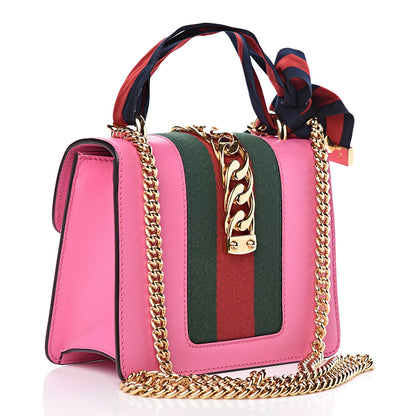 Gucci Vitello Fontanella Web Mini Sylvie Chain Shoulder Bag Pink Tropical Flower 3 of 11