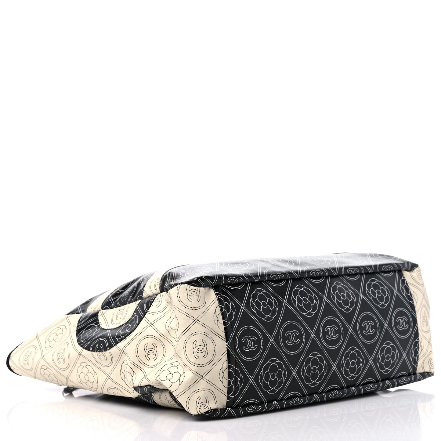 Coated Canvas Camellia Large Shopping Tote Black Beige