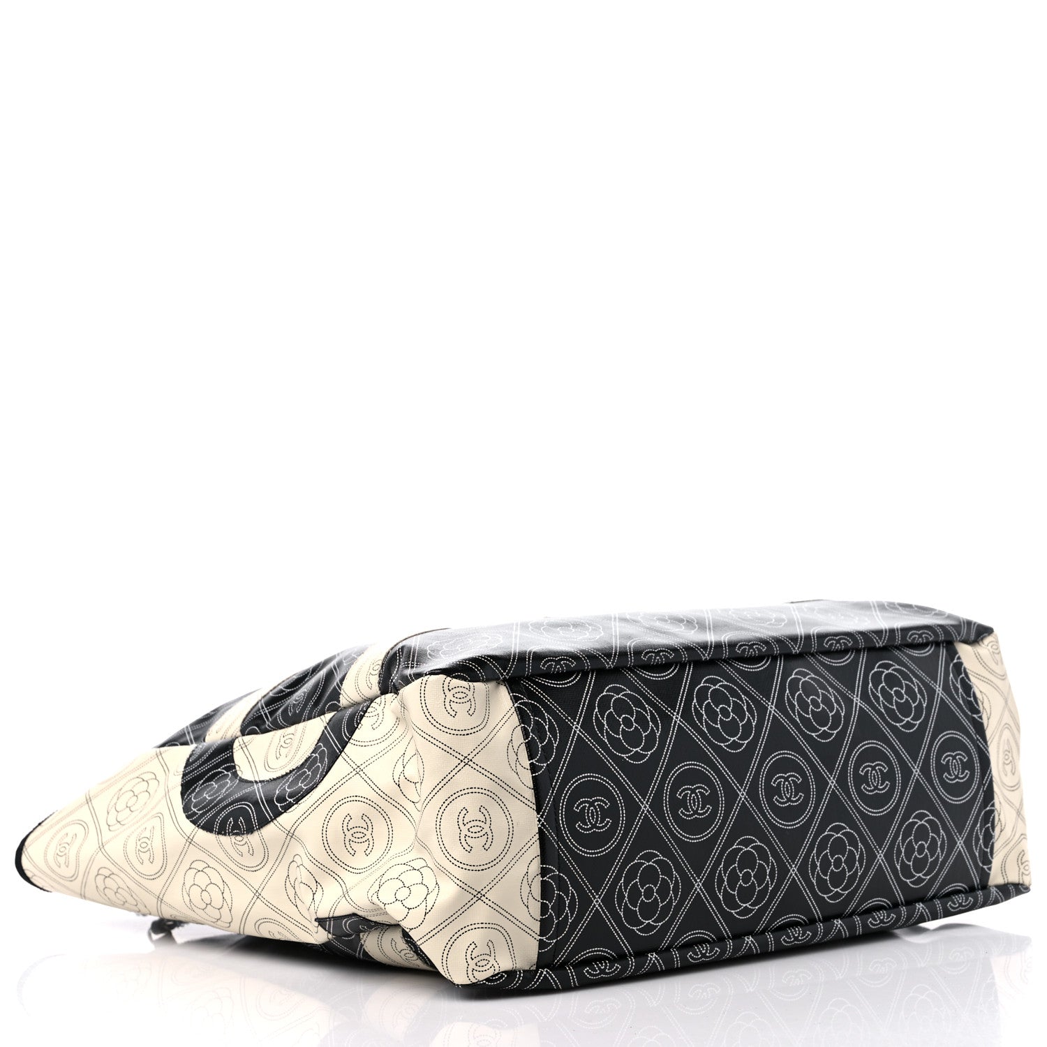 Chanel Coated Canvas Camellia Large Shopping Tote Black Beige 4 of 9