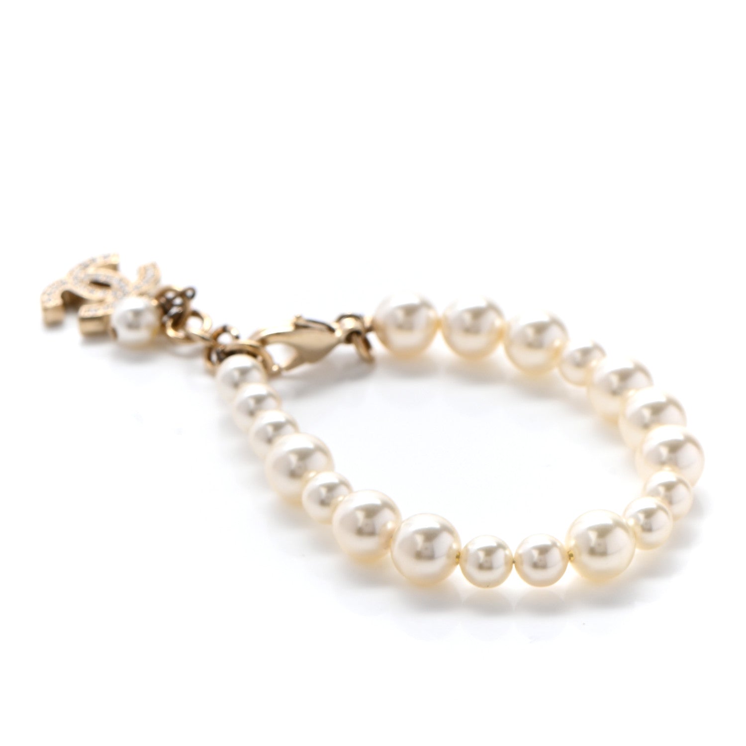 Chanel Graduated Pearl Crystal CC Bracelet Gold 3 of 6