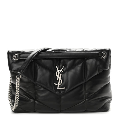 Saint Laurent Lambskin Quilted Medium Loulou Puffer Monogram Chain Satchel Black 1 of 9