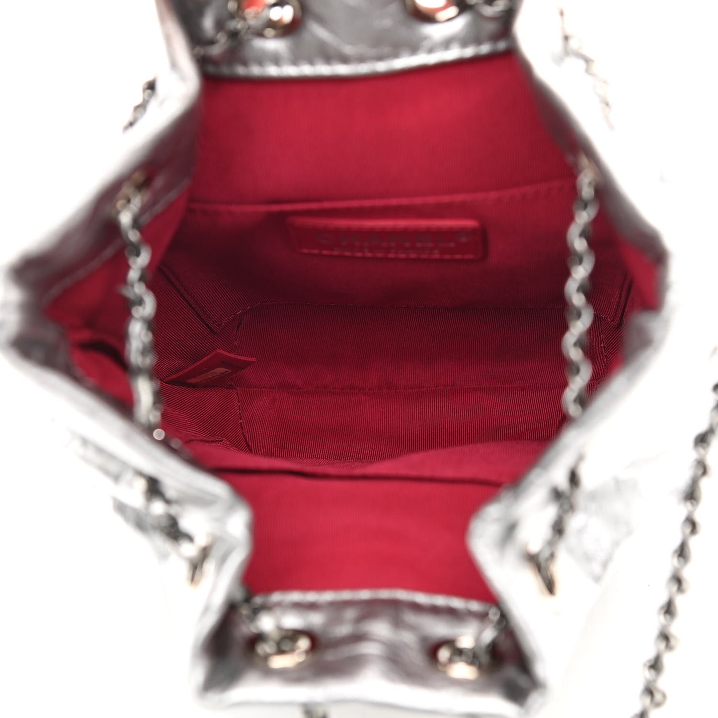 Metallic Aged Calfskin Quilted Small Gabrielle Bucket Silver