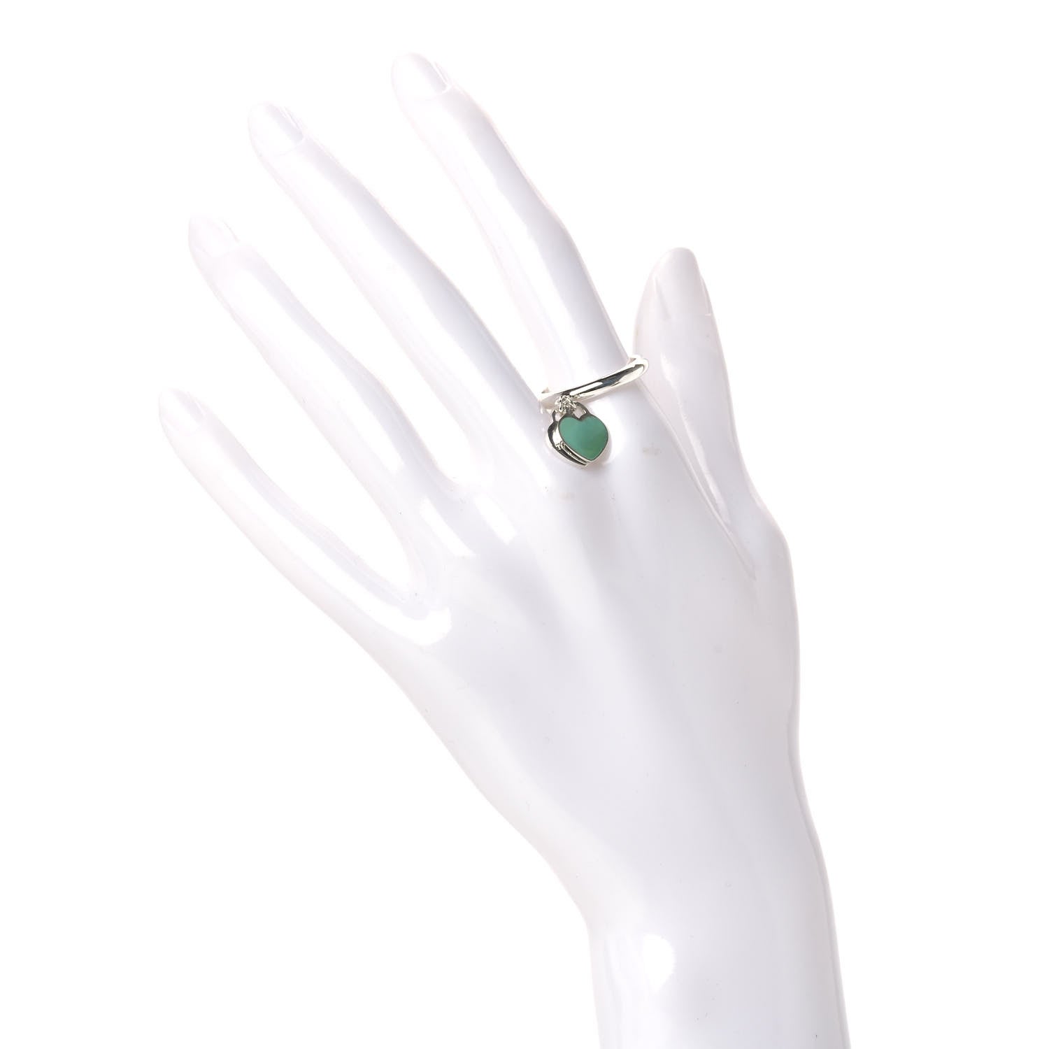 Tiffany Sterling Silver Enamel Return to Tiffany Double Heart Ring Blue 56 7.5 2 of 5