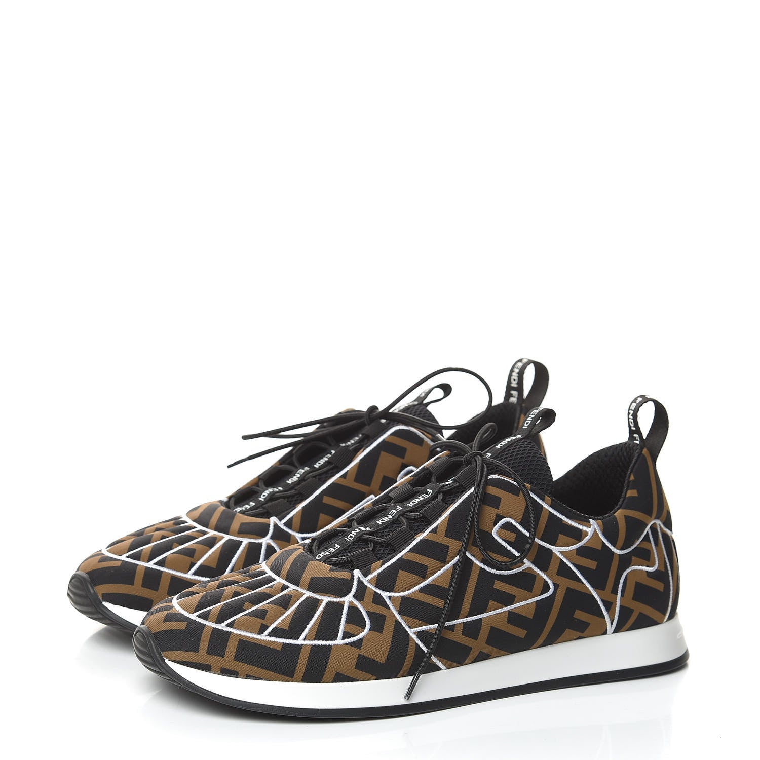 Fendi Stretch Fabric FFreedom Sneakers 37.5 Tobacco Black White 3 of 8