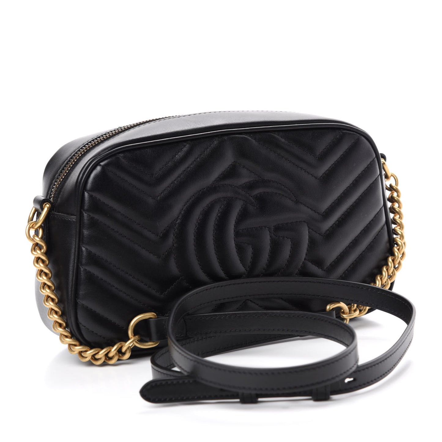 Calfskin Matelasse Small GG Marmont Chain Shoulder Bag Black