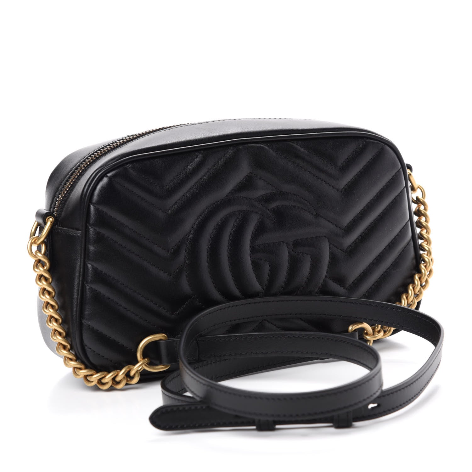 Gucci Calfskin Matelasse Small GG Marmont Chain Shoulder Bag Black 3 of 10