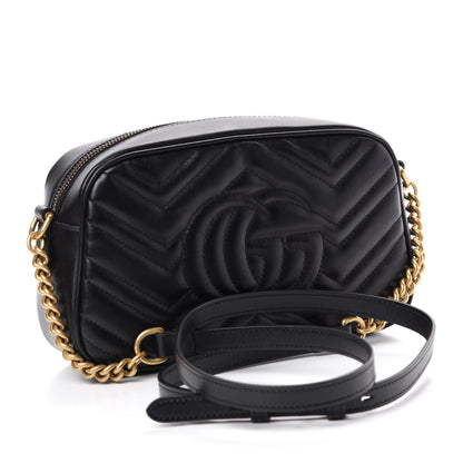 Gucci Calfskin Matelasse Small GG Marmont Chain Shoulder Bag Black 3 of 10