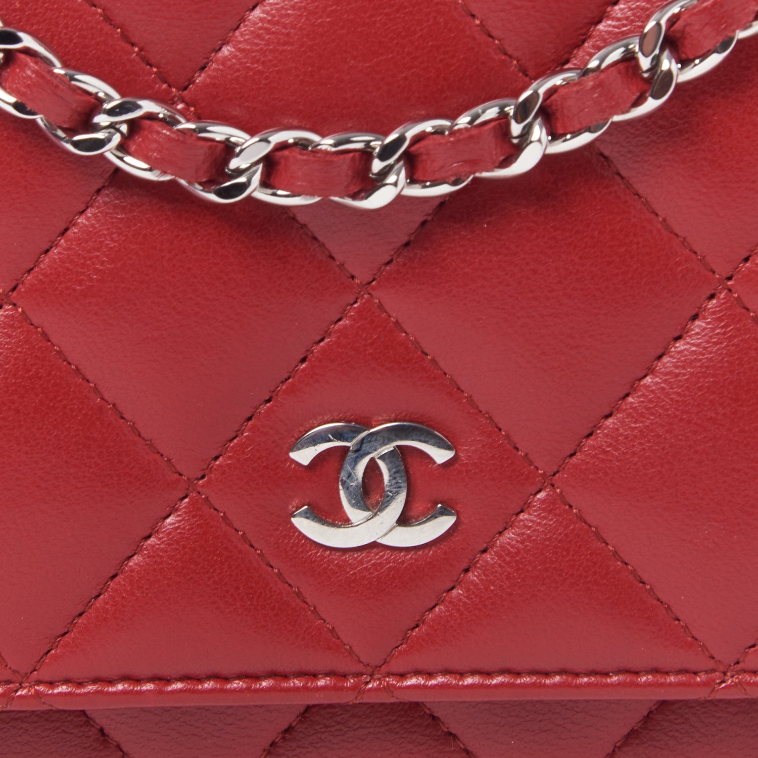 Chanel Lambskin Quilted Wallet On Chain WOC Red 7 of 9
