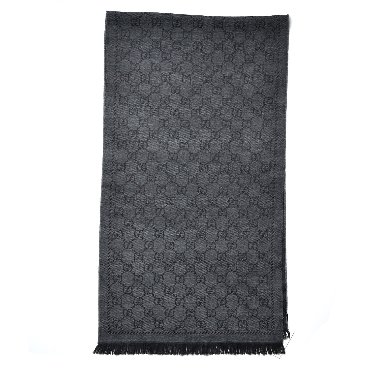 Gucci Wool Jacquard GG Monogram Sten Fringe Scarf Anthracite Black 3 of 4