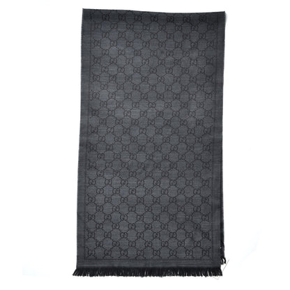 Gucci Wool Jacquard GG Monogram Sten Fringe Scarf Anthracite Black 3 of 4