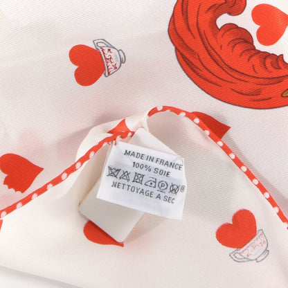 Hermes Silk Tea Time Scarf 70 White Framboise Rouge 6 of 6
