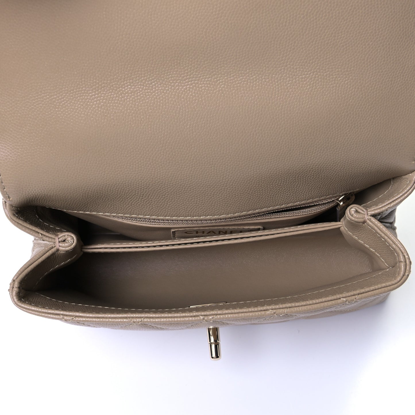 Caviar Quilted Mini Coco Handle Flap Dark Beige