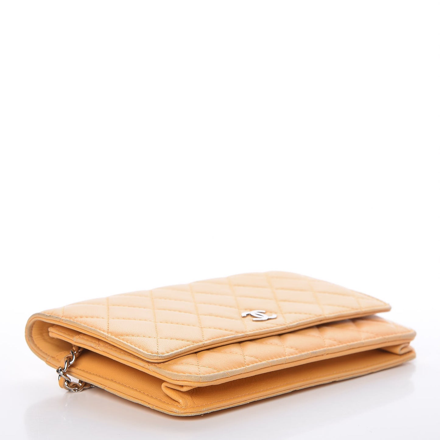 Lambskin Quilted Wallet on Chain WOC Yellow