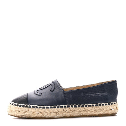 Chanel Lambskin CC Espadrilles 35 Navy Black 1 of 11