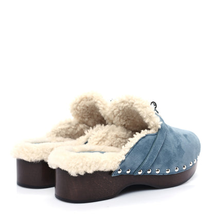 Hermes Suede Goatskin Woolskin Carlotta Mules 36 Bleu Pinede 4 of 8