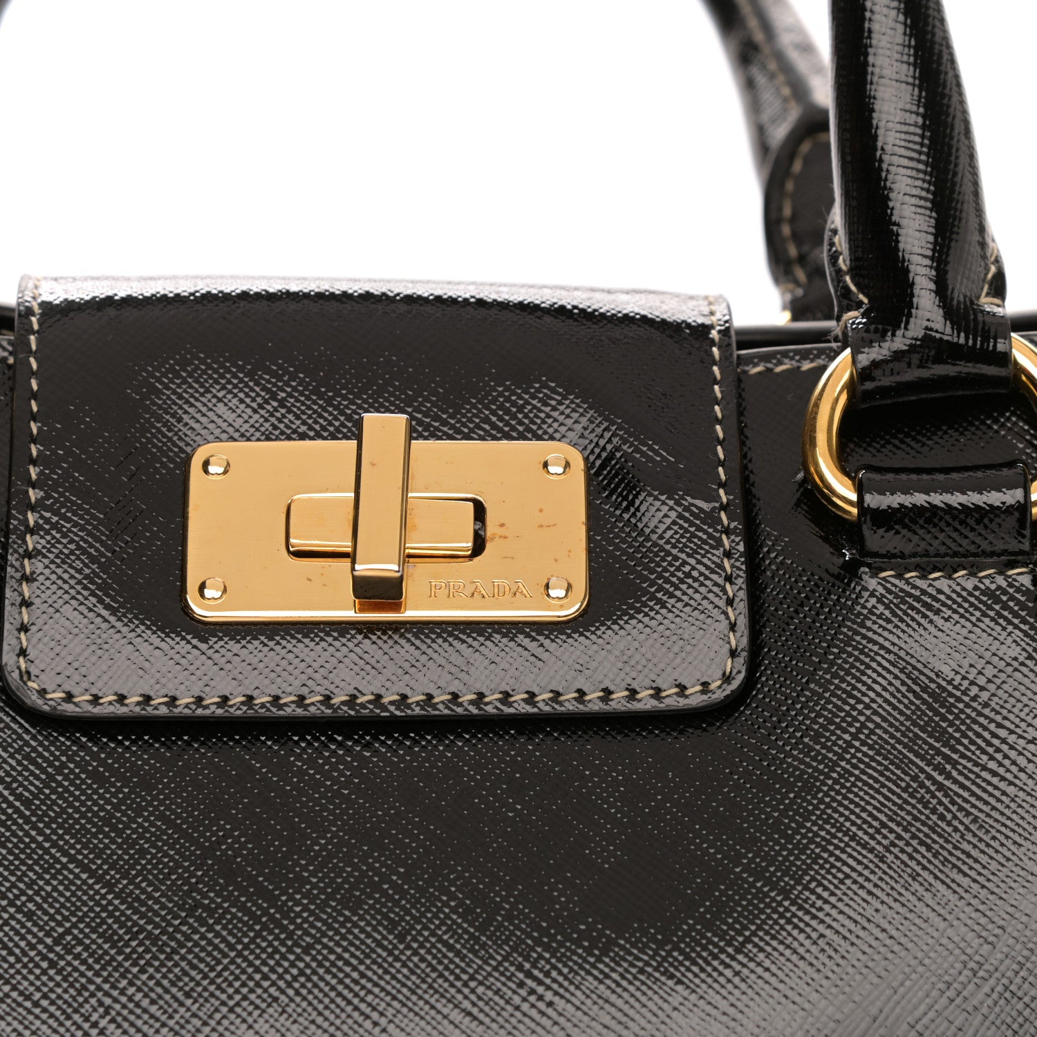 Prada Saffiano Vernice Turn Lock Shopping Tote Black 10 of 10
