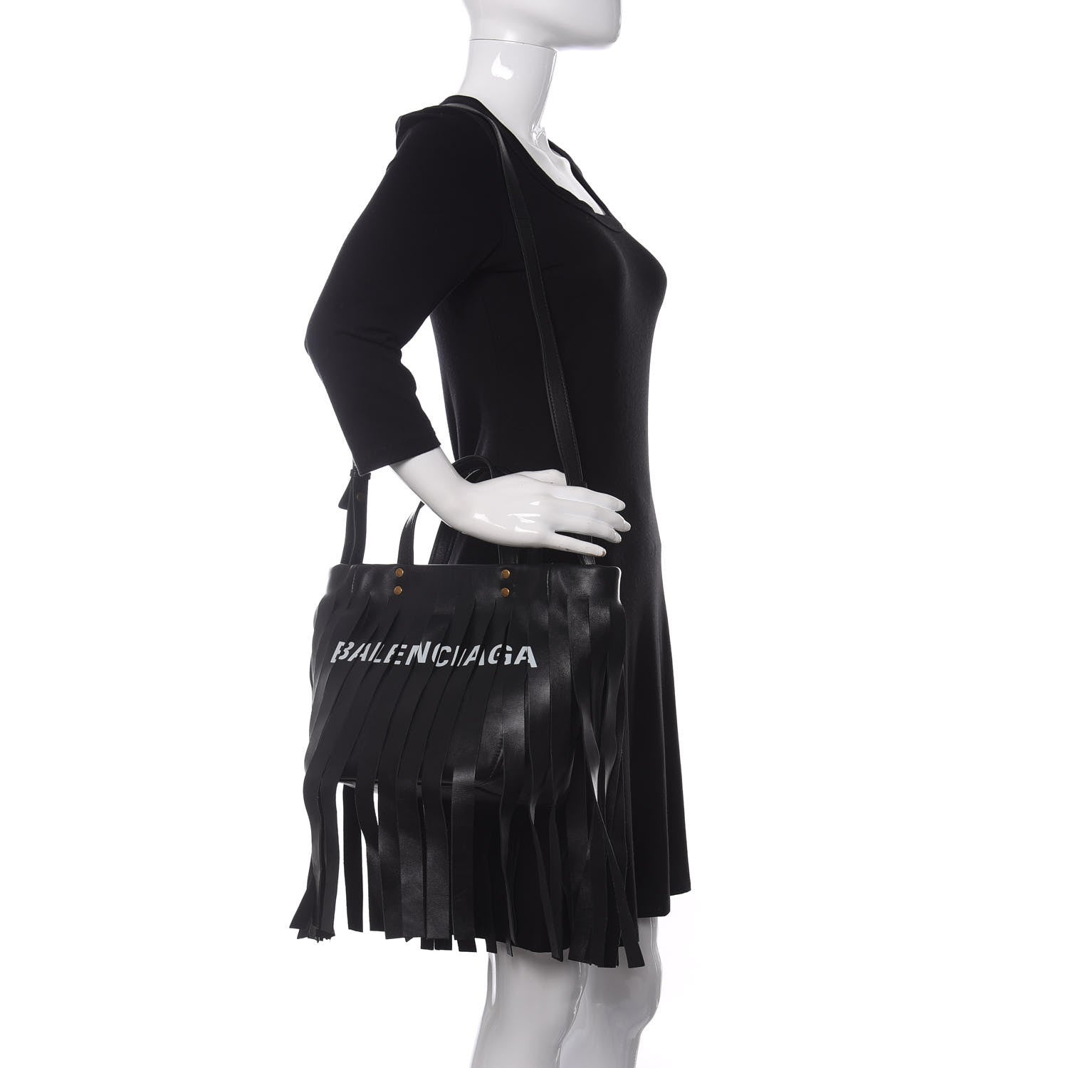 Balenciaga Calfskin XS Fringe Laundry Cabas Black 2 of 10