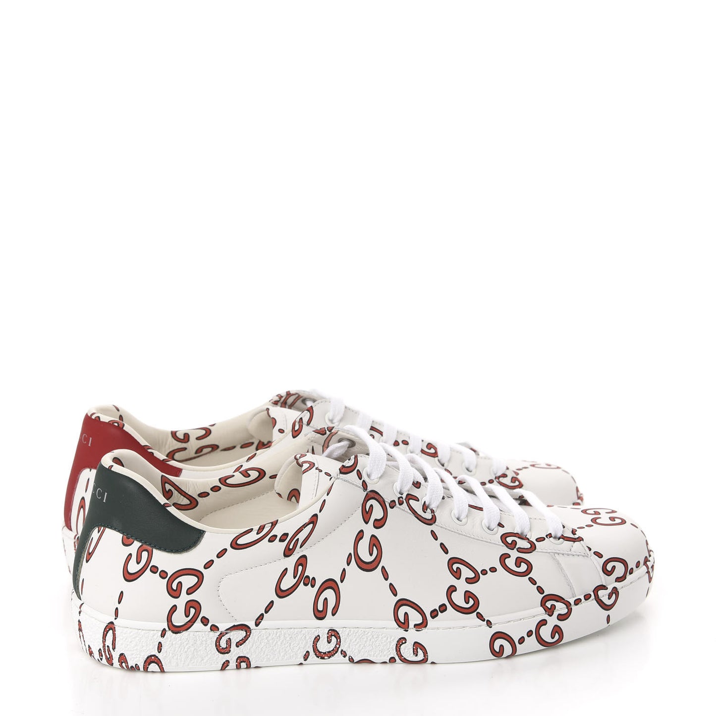 Calfskin GucciGhost Print Mens Ace Sneakers 11 White Hibiscus Red