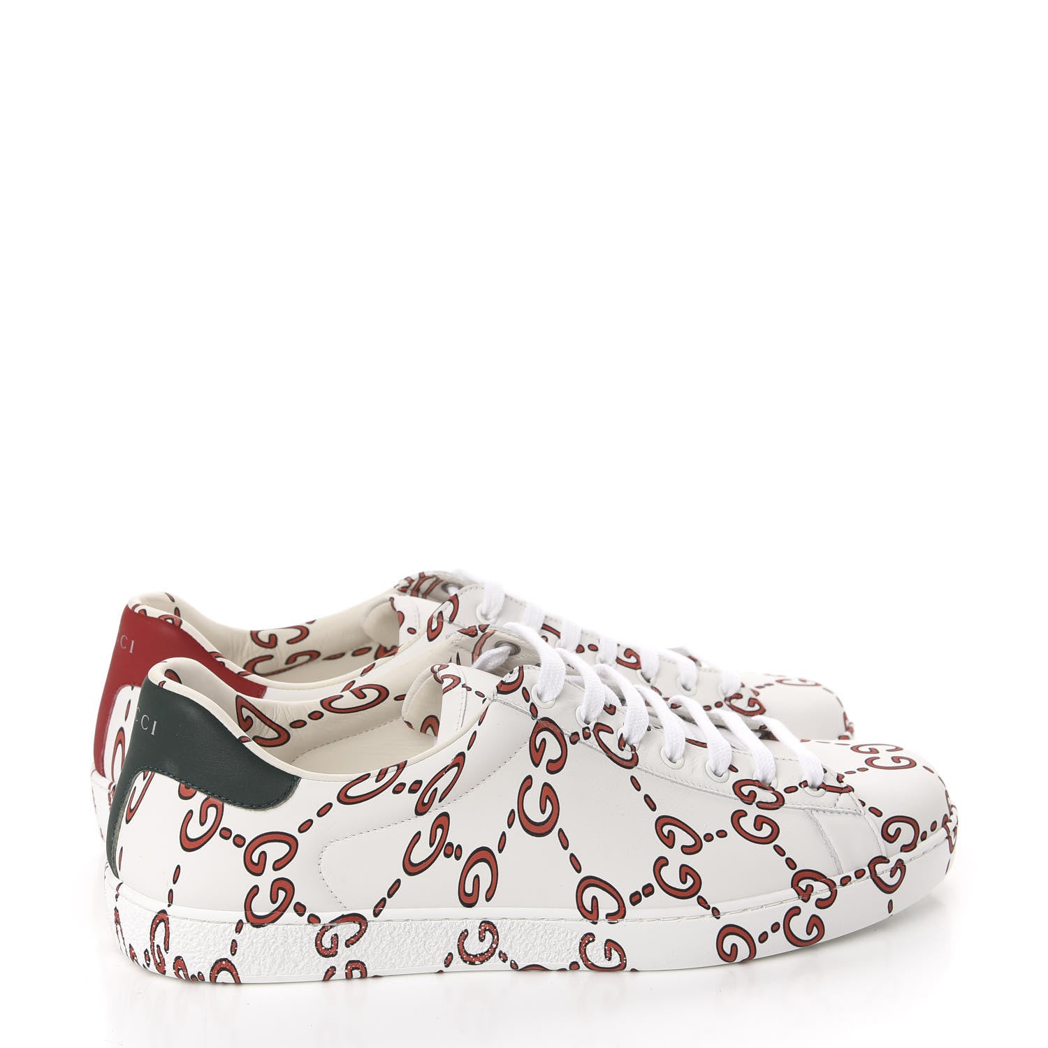 Gucci Calfskin GucciGhost Print Mens Ace Sneakers 11 White Hibiscus Red 4 of 10